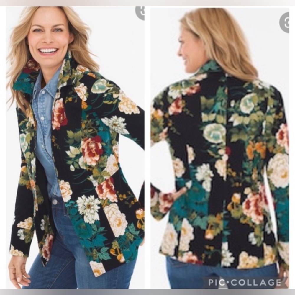 Chico’s- Black and floral button down women’s blouse size‎ 0